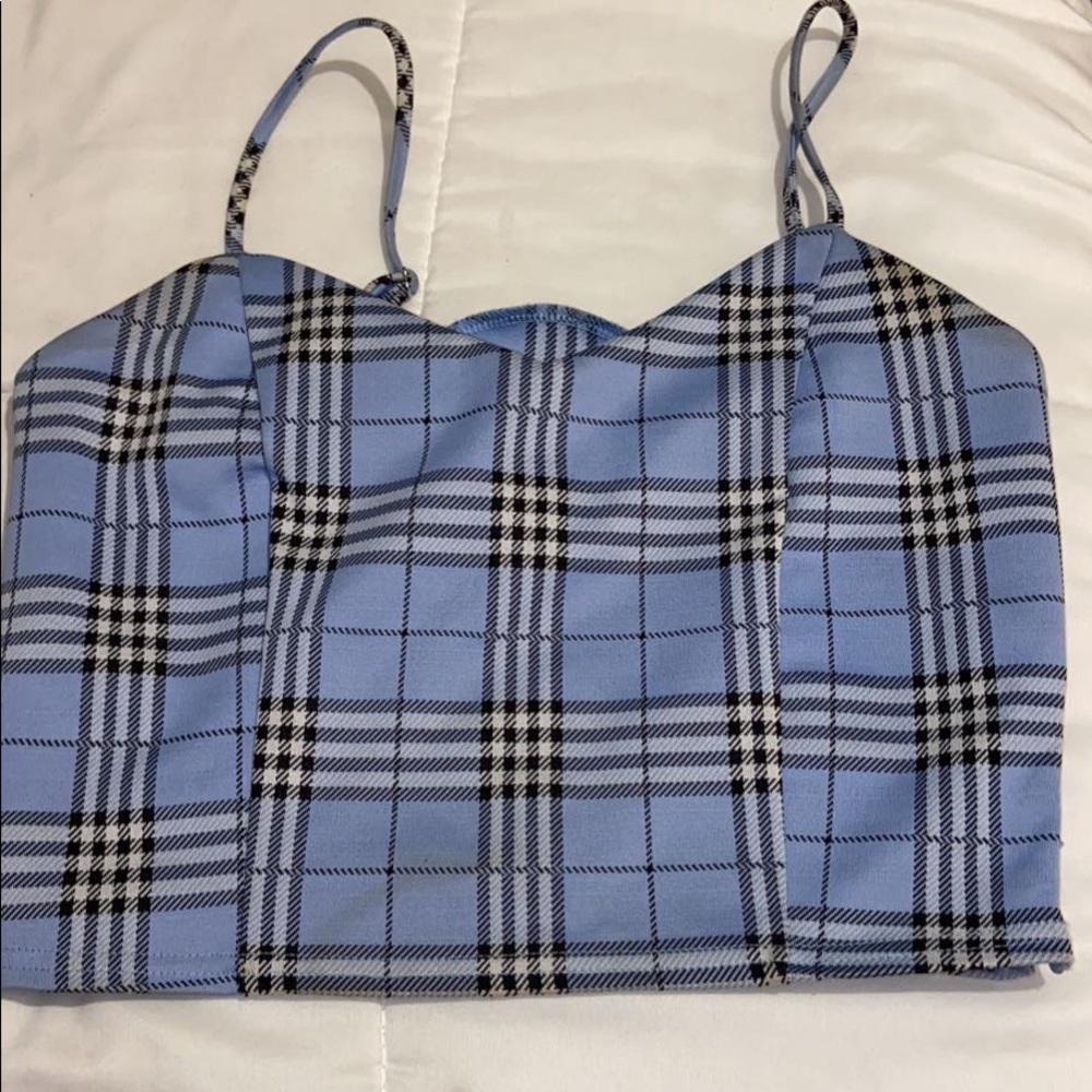 Blue plaid crop top tank top